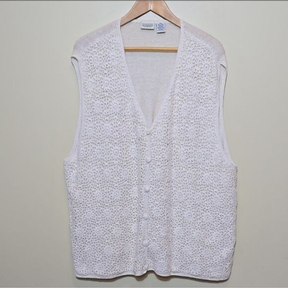 Crochet Cottagecore Grandma Floral Cardigan Sweater Vest 3X Boho Coastal Grandma - Picture 1 of 11